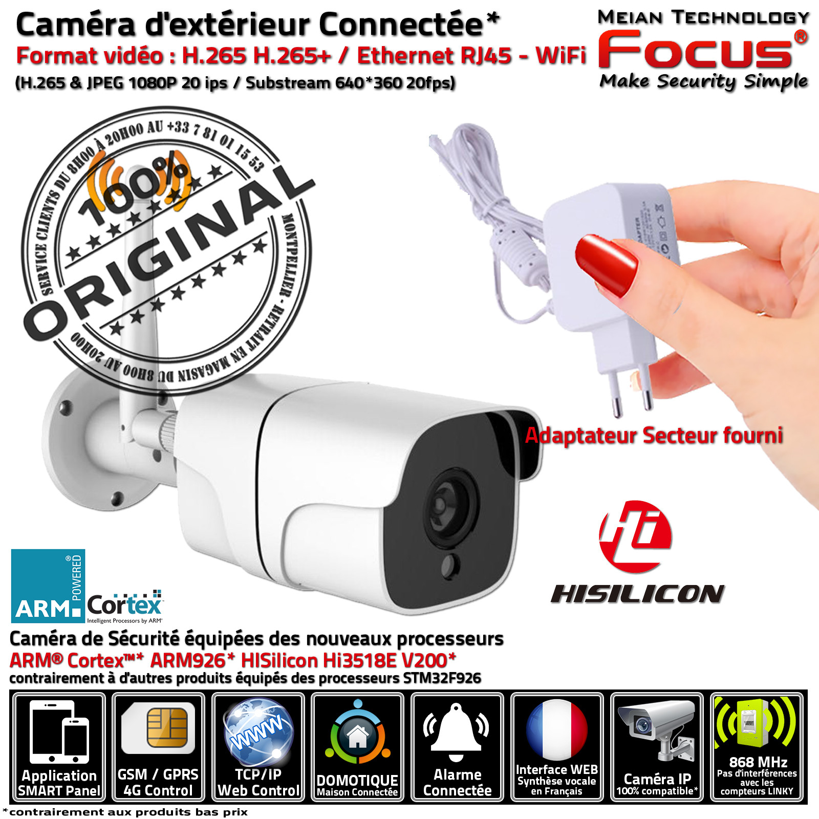 Caméra IP HA-8404 Extérieure Alarme Maison sans Abonnement Protection  Vision Nuit Détecteur Mouvement Enregistrement RJ45 Wi-Fi