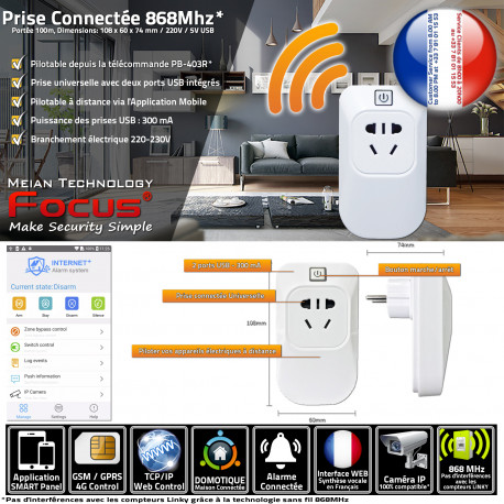 Domotique Maison Protection App Connecté Focus Prise via distance Connexion 868 Système Application Sécurité Meian ORIGINAL à Smartphone PL-508R MHz