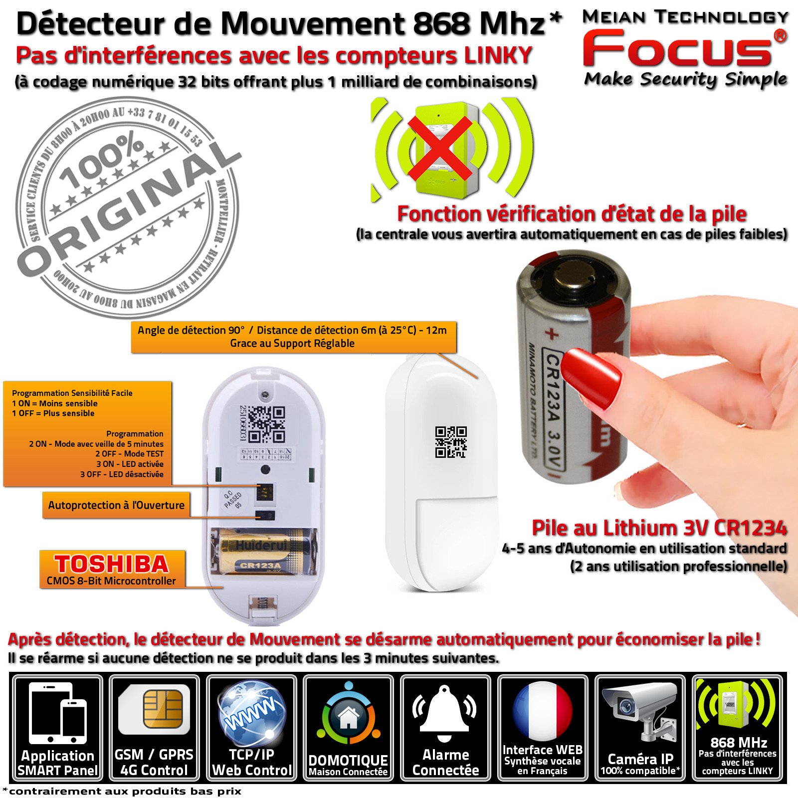 Détecteur de mouvement immunité animaux 25 kg sans fil 868 mhz PIR  bi-directionnel MFprotect Europ - Camera