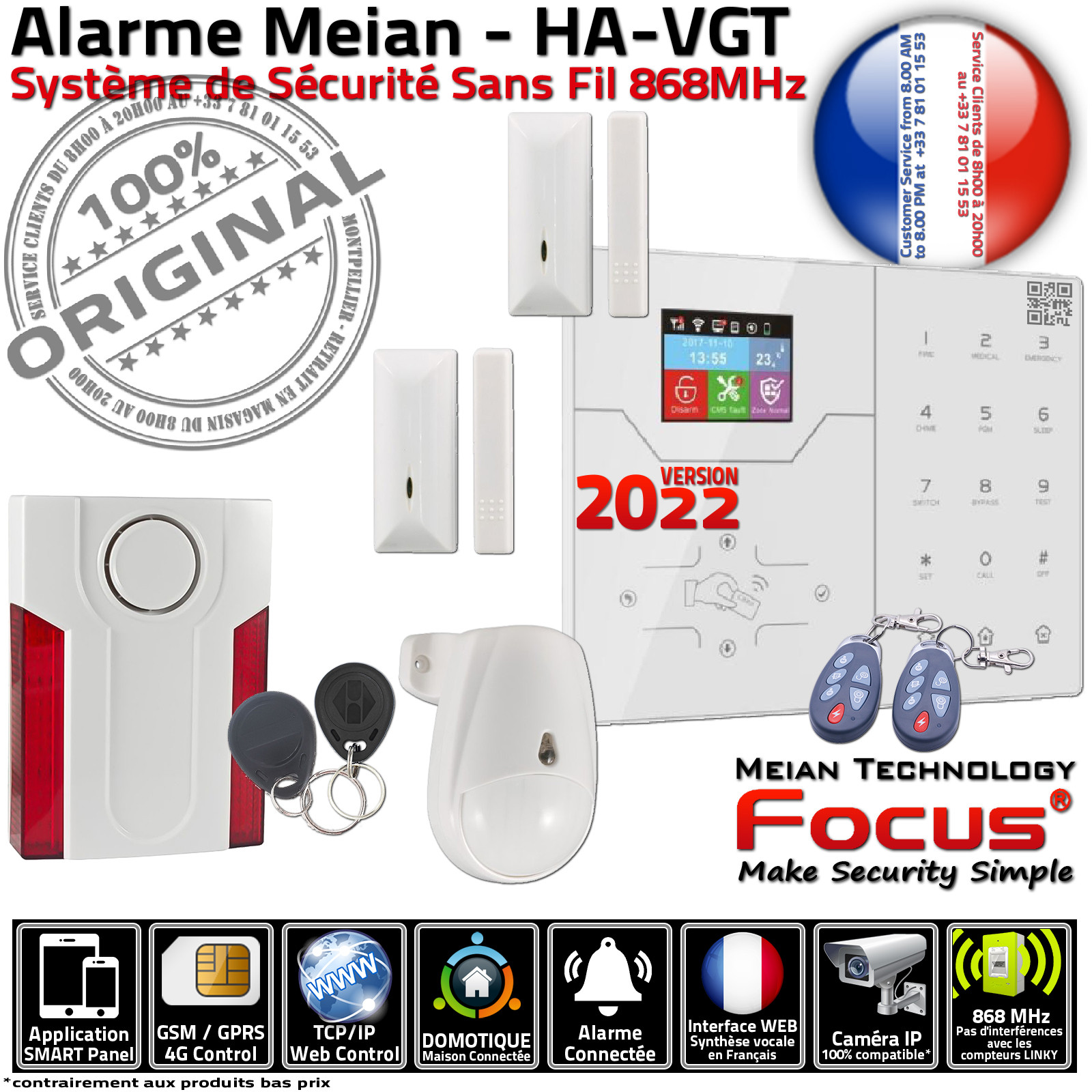 Garage Appartement Centrale Alarme Connectée FOCUS HA-VGT Ethernet TCP-IP 868MHz Sans-Fil Réseau SmartPhone SIM Compatible Orion