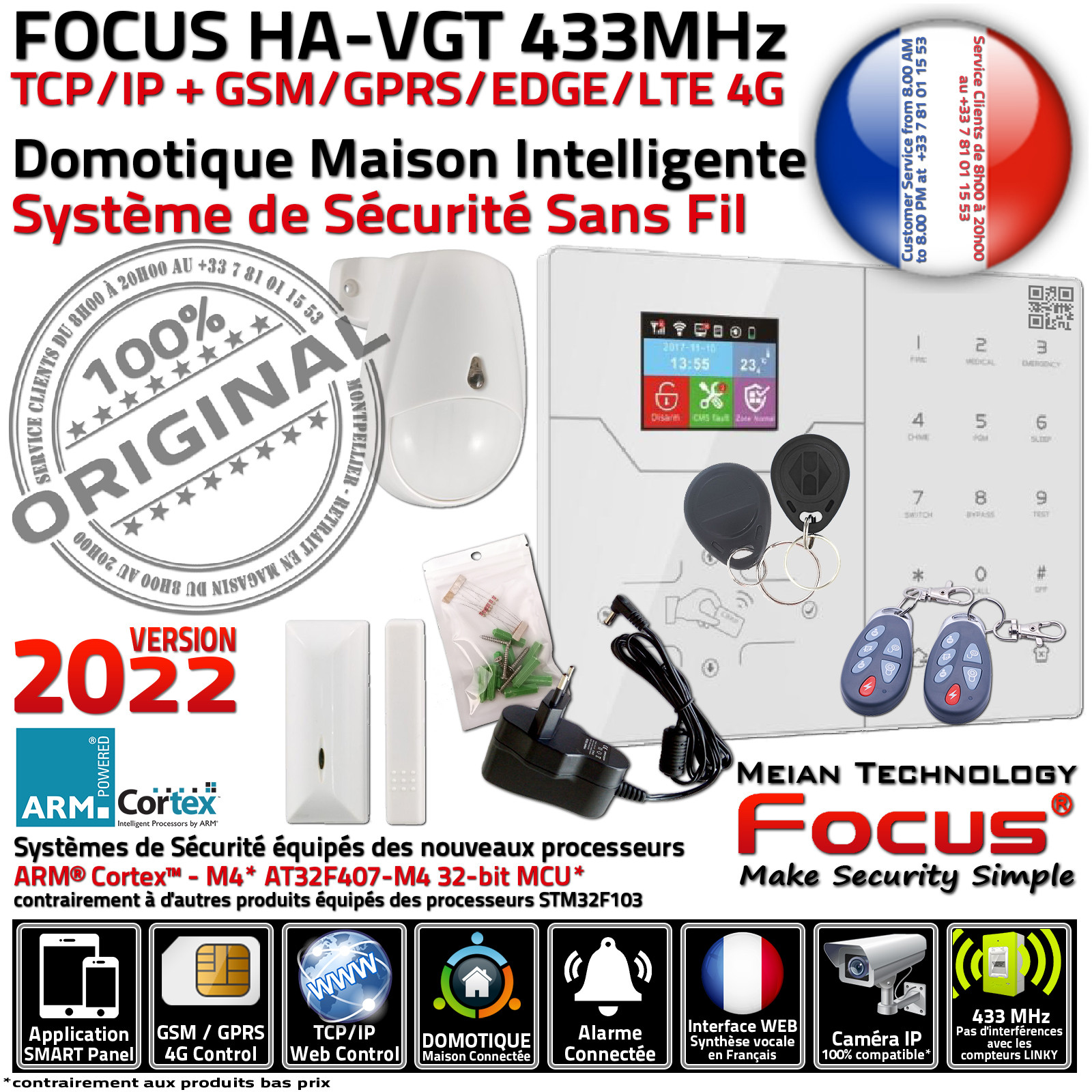 Système Sécurité Connecté Pièces Chambres Salons Alarme Protection HA-VGT Infrarouge Capteur Porte Fenêtres 433 MHz Meian GSM