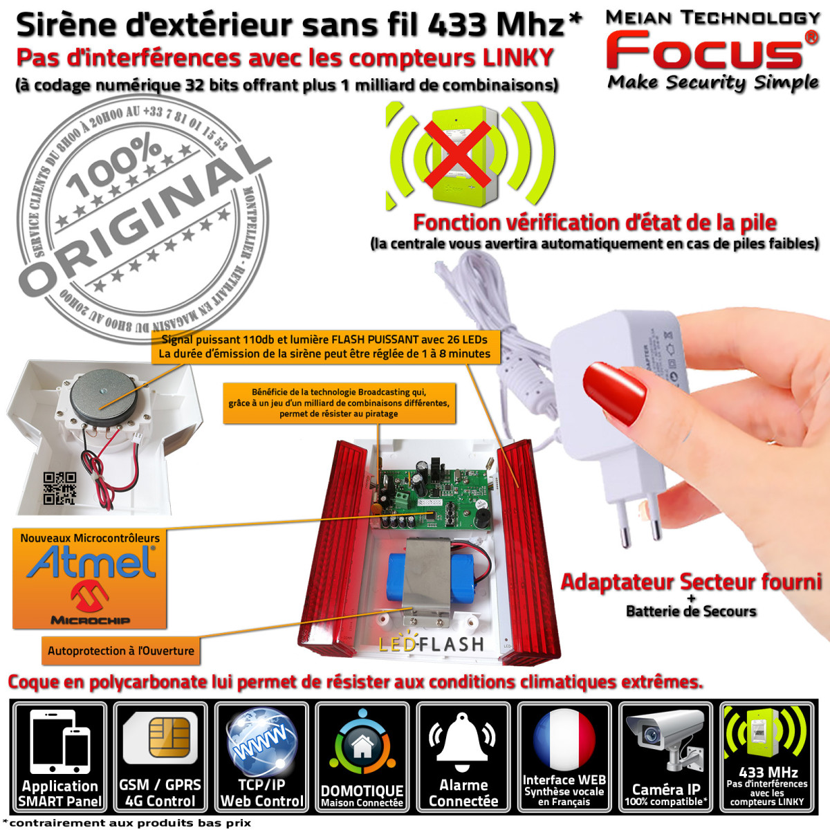 Détecteur De Mouvement PIR Sans Fil Meian Focus MD-448R - Pour Alarme Connectée 868 MHz
