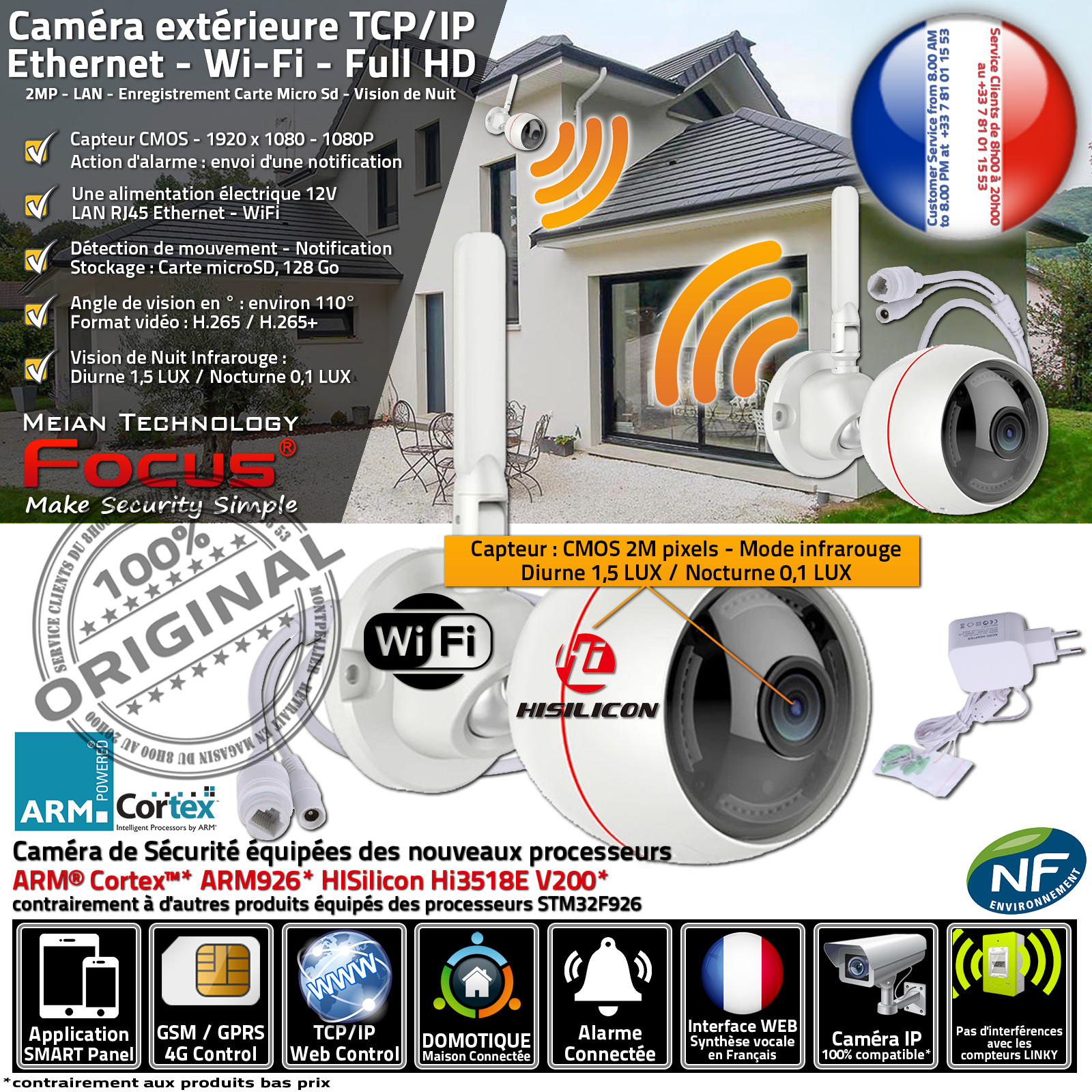 Caméra de Surveillance sans fil Alarme Résidence Secondaire sans Abonnement  Protection Logement HA-8406 Système Sécurité Wi-Fi