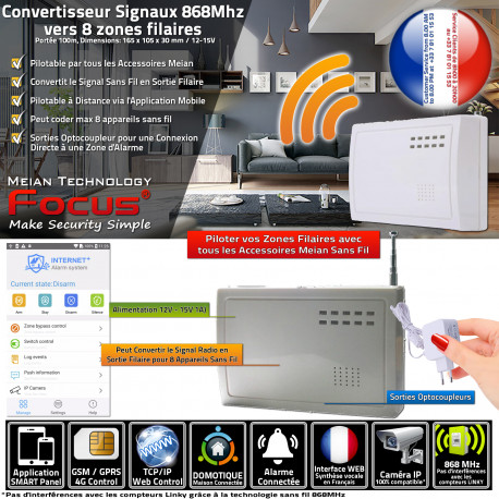 Convertisseur FC-008R 866MHz Centrale MHz Transformateur capteurs et 868 Meian Système filaires analogique-numérique Sécurité Alarme signaux pour