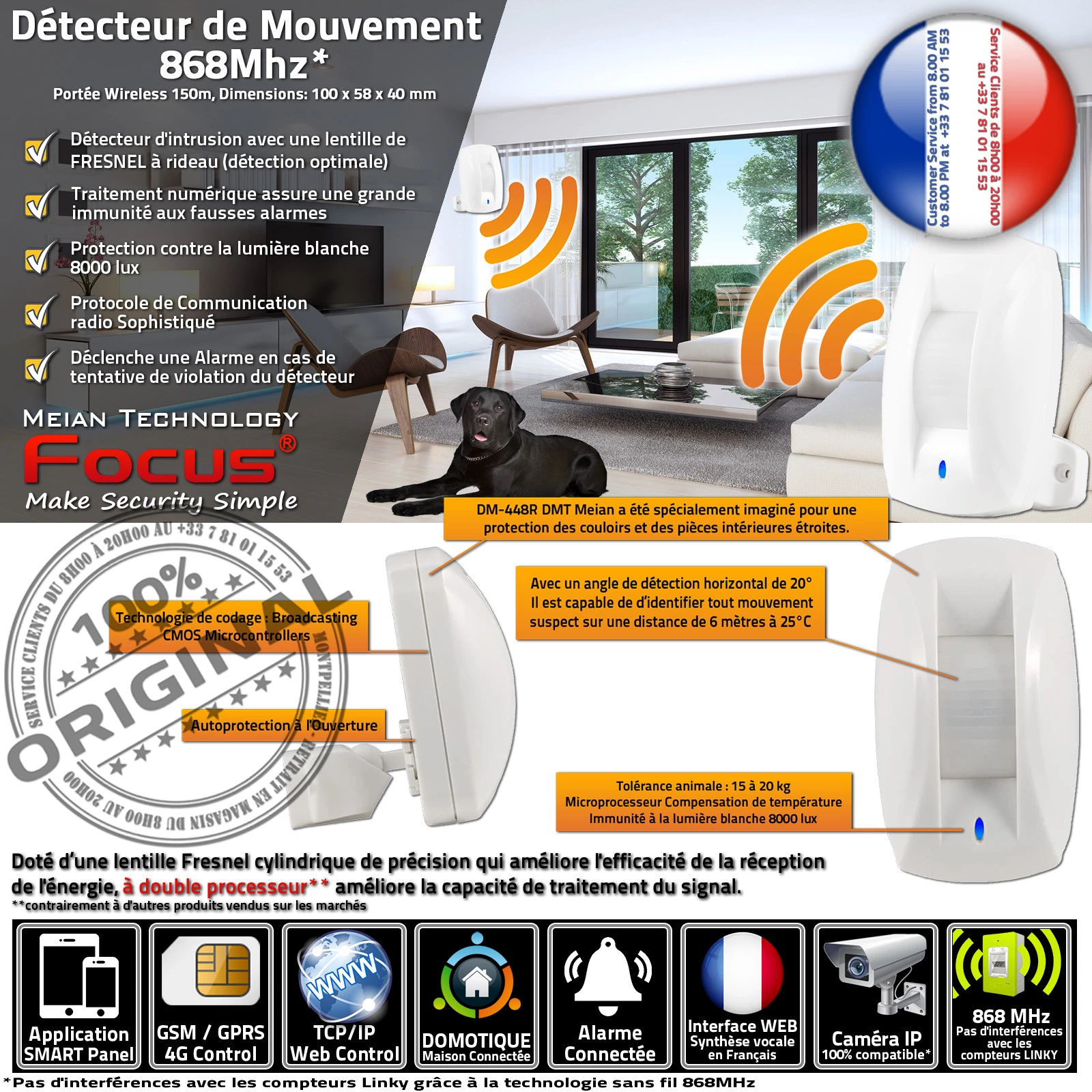 MD-448R DMT 868MHz Détecteur Volumétrique de Couloir Immunité Animaux Passif PIR Infrarouge