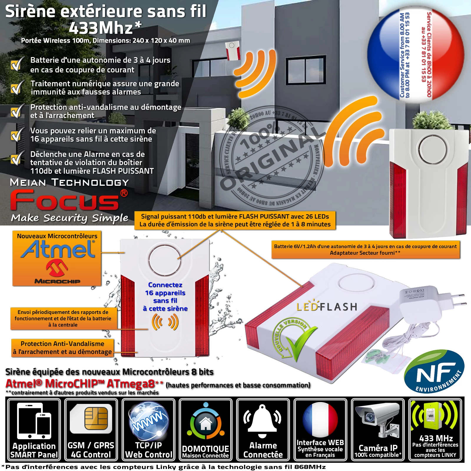 MD-334R 433MHz Sirène Extérieure Sans Fil